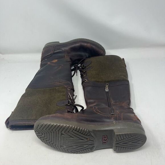 UGG S/N 1005578 Elsa Waterproof Leather Rain Snow Boots Olive Womens Size 7 - Picture 2 of 7